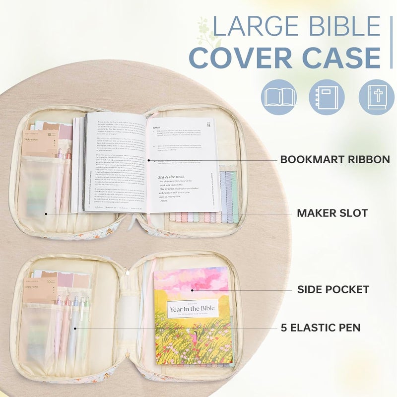 YKFLY Bible Cover Case for Women Large Bible Cover with Durable Handle Quilted Bible Carrying Case for Girls Bible Study Supplies Accessories (Blue Flower, Blue Flower) - Image 4
